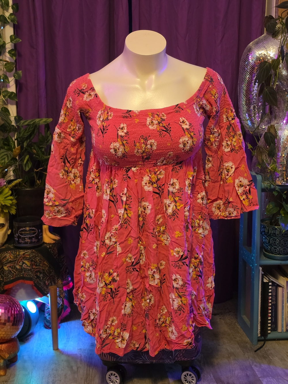 torrid size 2 Hot Pink Floral Smocked Empire Dress